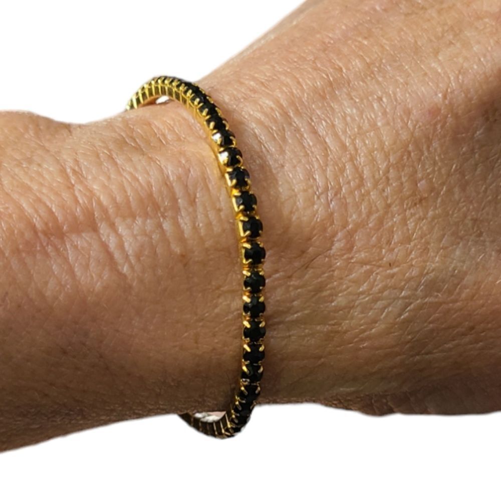 PARIS! Tennis Bracelet‎ Onyx and Goldtone 8"